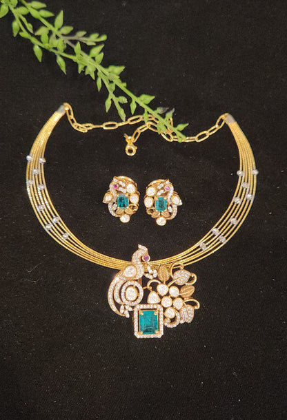 92.5 Silver Regal Peacock Pendant Kante Set