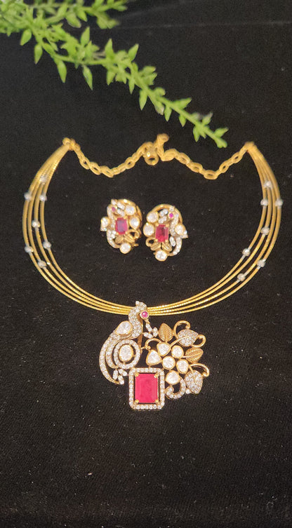 92.5 Silver Regal Peacock Pendant Kante Set