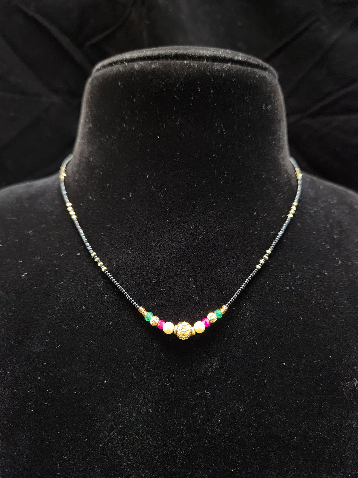 Black Beads Mangalsutra Chain with Multicolor Beads