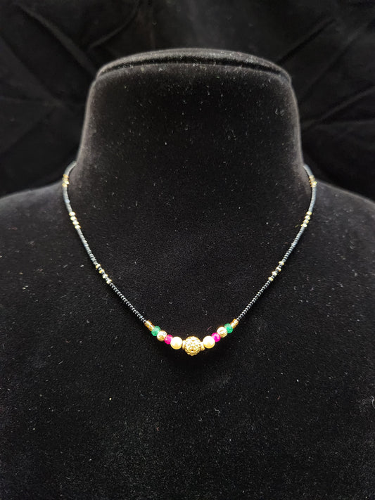 Black Beads Mangalsutra Chain with Multicolor Beads