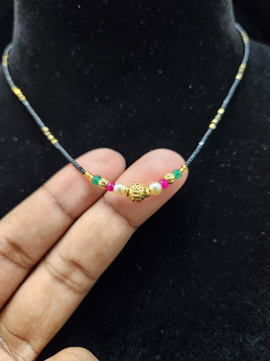 Black Beads Mangalsutra Chain with Multicolor Beads