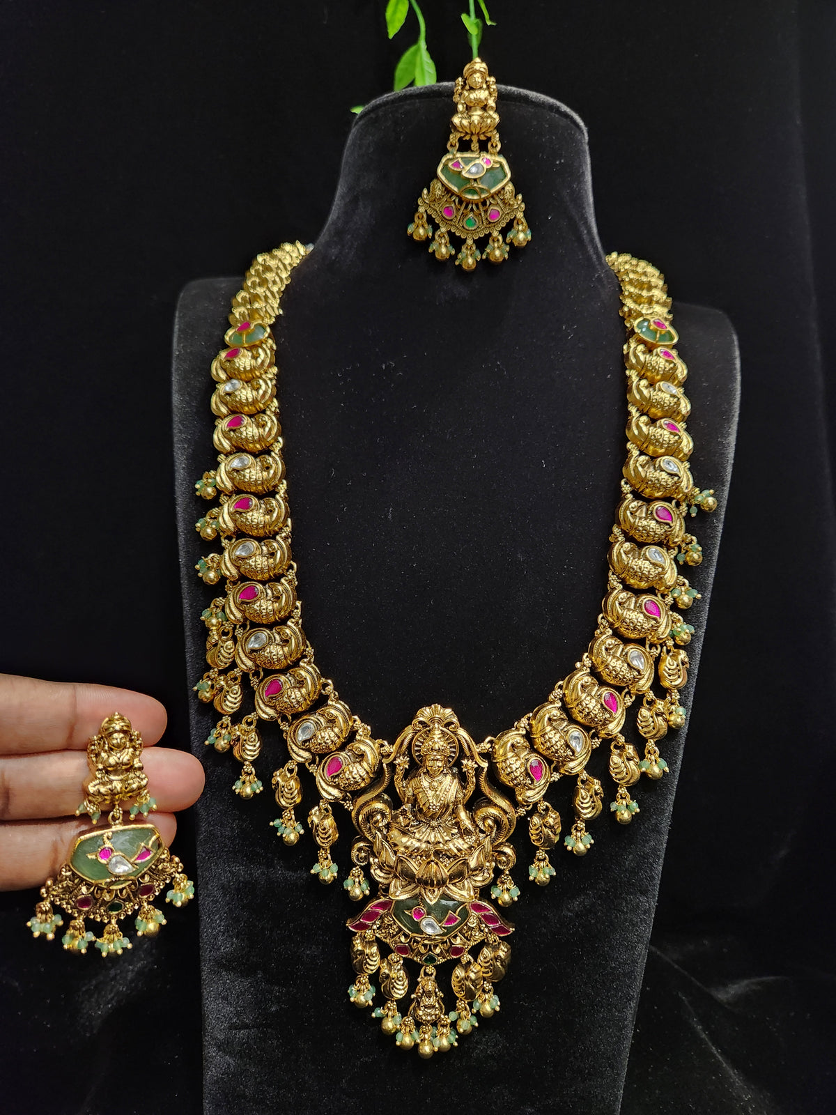 Antique Gold Finish Lakshmi Haram Set