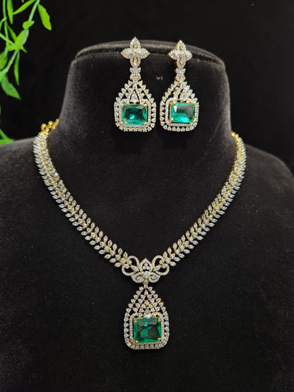 Emerald CZ Leaf Design Necklace Set