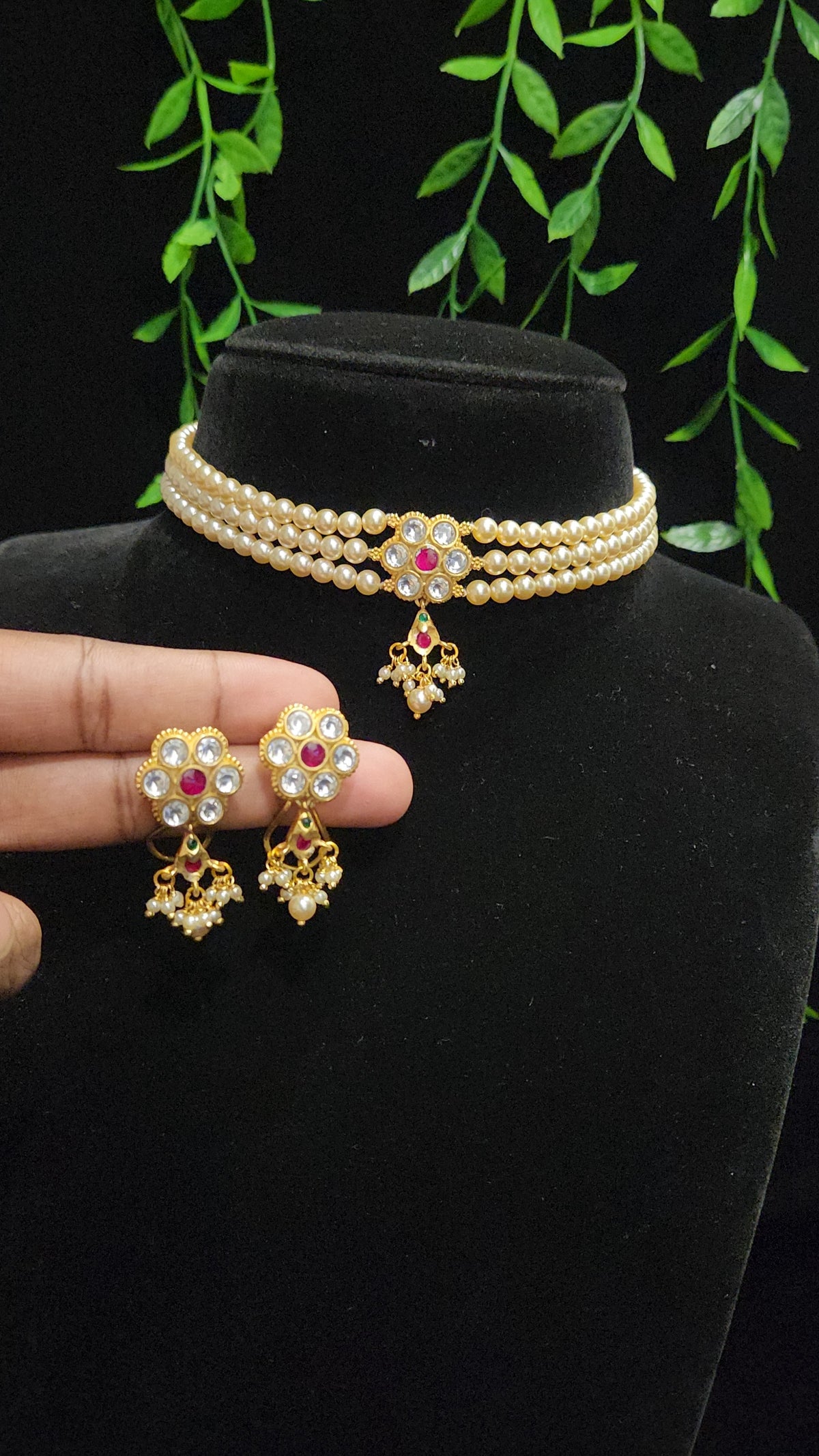 92.5 Kundan Pearl Beaded Choker Set