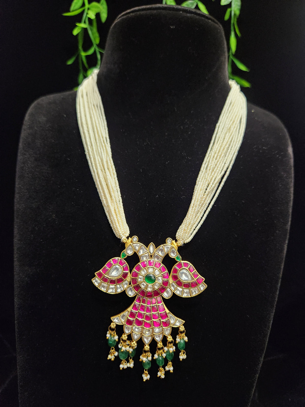 Two-in-One Reversible Pearl Beaded Kundan Garuda Pendant Mala