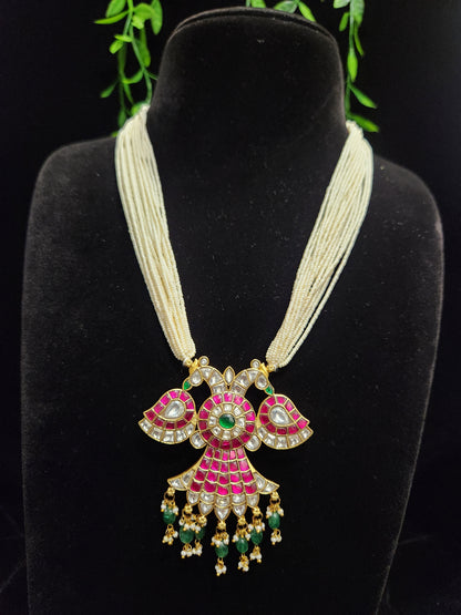 Two-in-One Reversible Pearl Beaded Kundan Garuda Pendant Mala