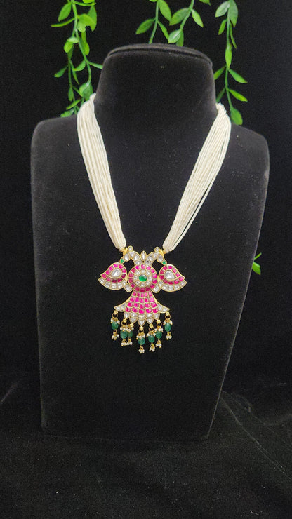 Two-in-One Reversible Pearl Beaded Kundan Garuda Pendant Mala