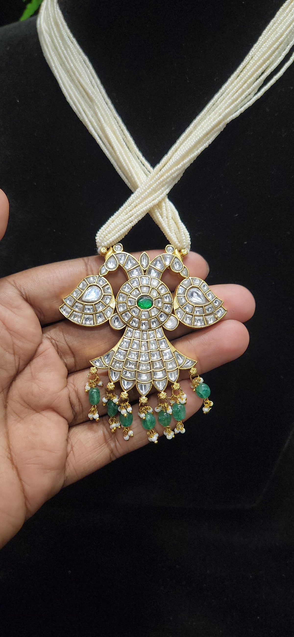 Two-in-One Reversible Pearl Beaded Kundan Garuda Pendant Mala