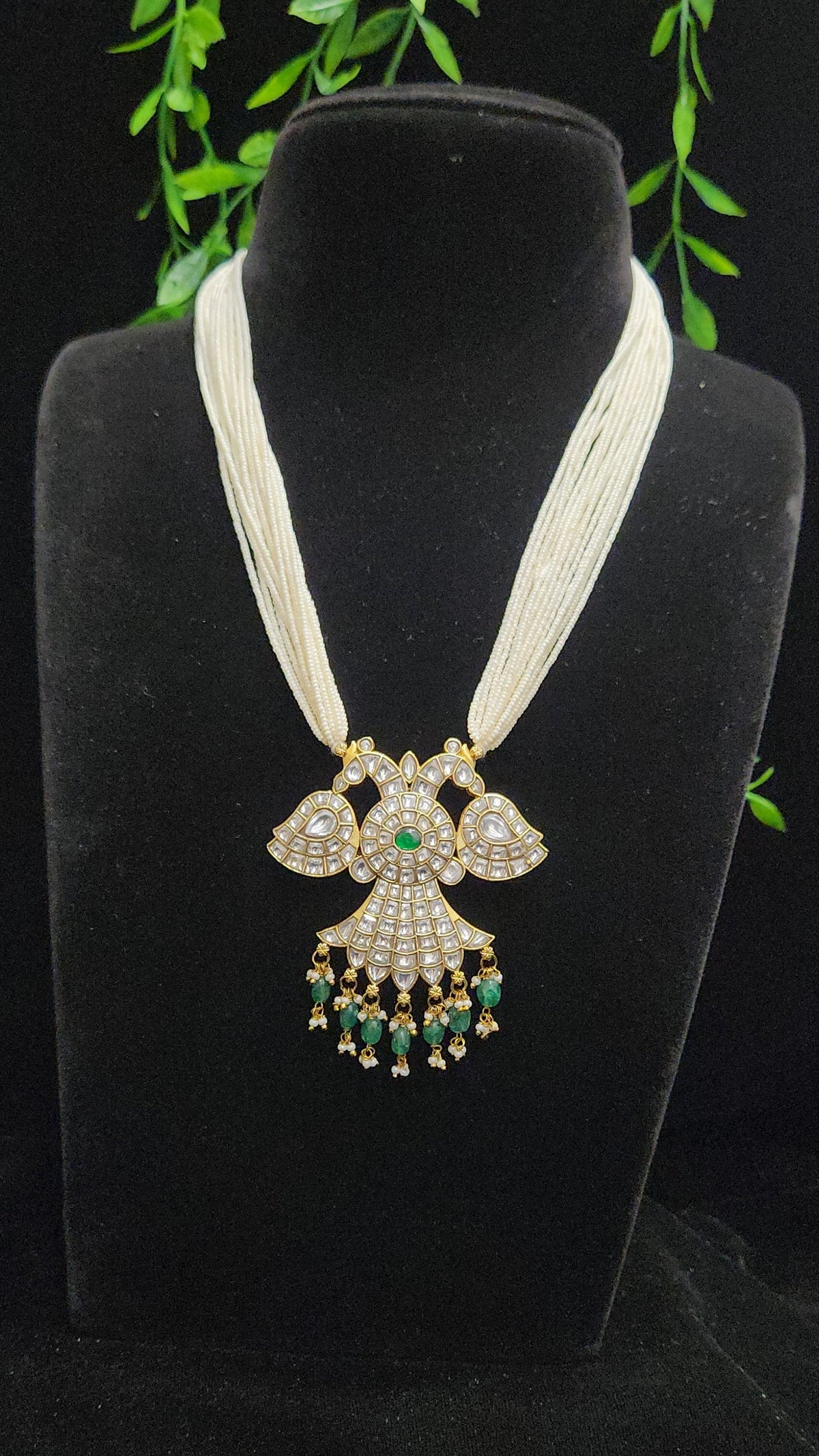 Two-in-One Reversible Pearl Beaded Kundan Garuda Pendant Mala