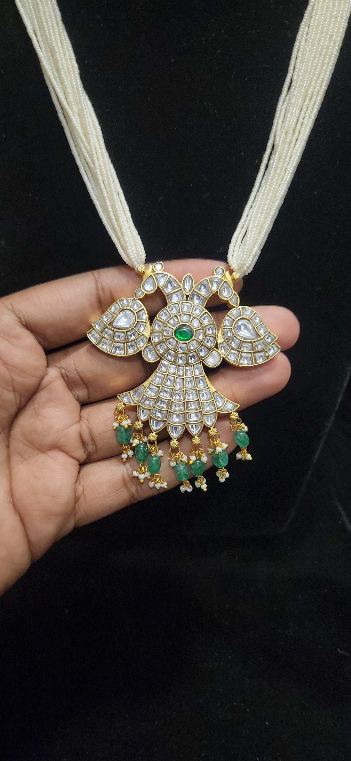 Two-in-One Reversible Pearl Beaded Kundan Garuda Pendant Mala