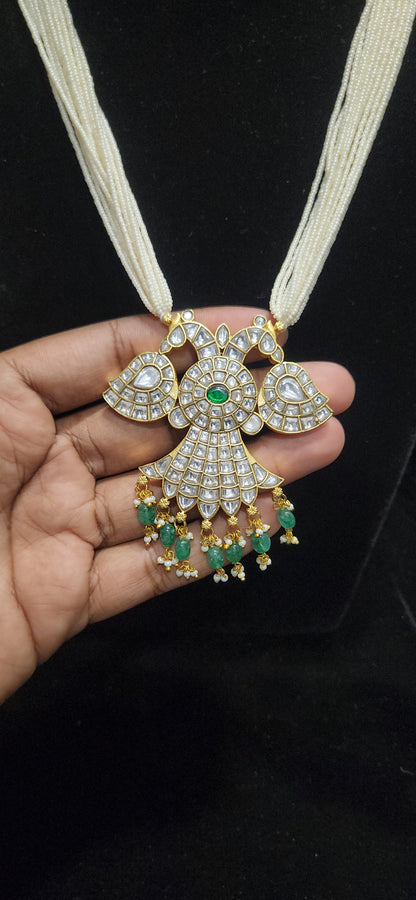 Two-in-One Reversible Pearl Beaded Kundan Garuda Pendant Mala