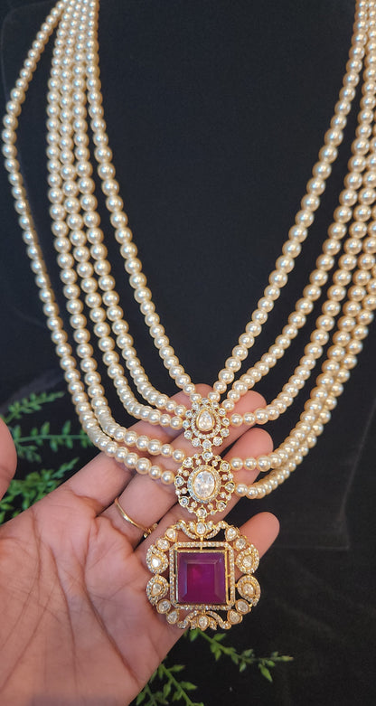 Royal Layered Pearl Moissanite Pendant Haram