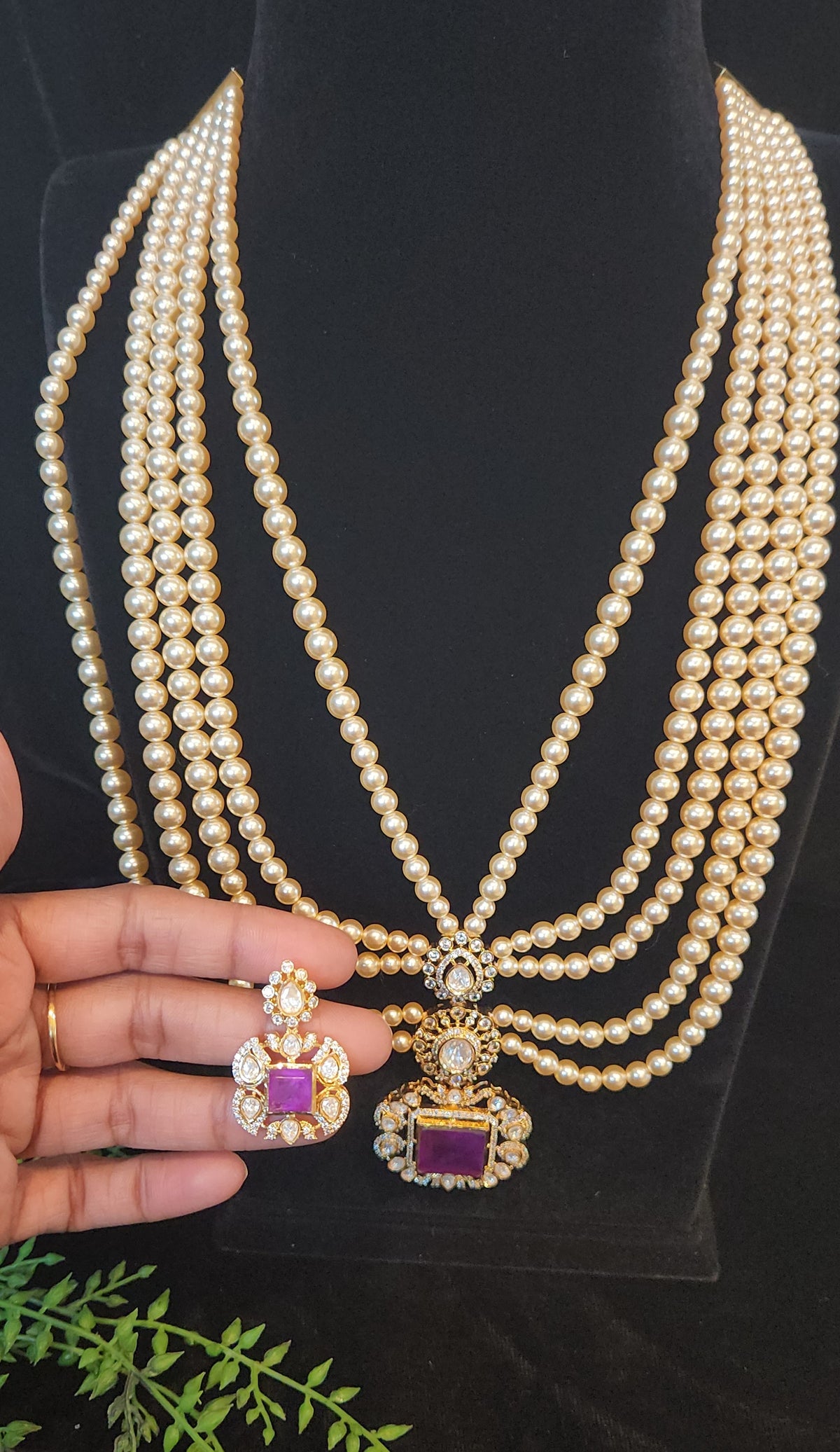 Royal Layered Pearl Moissanite Pendant Haram