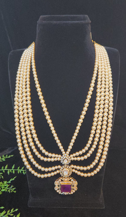 Royal Layered Pearl Moissanite Pendant Haram