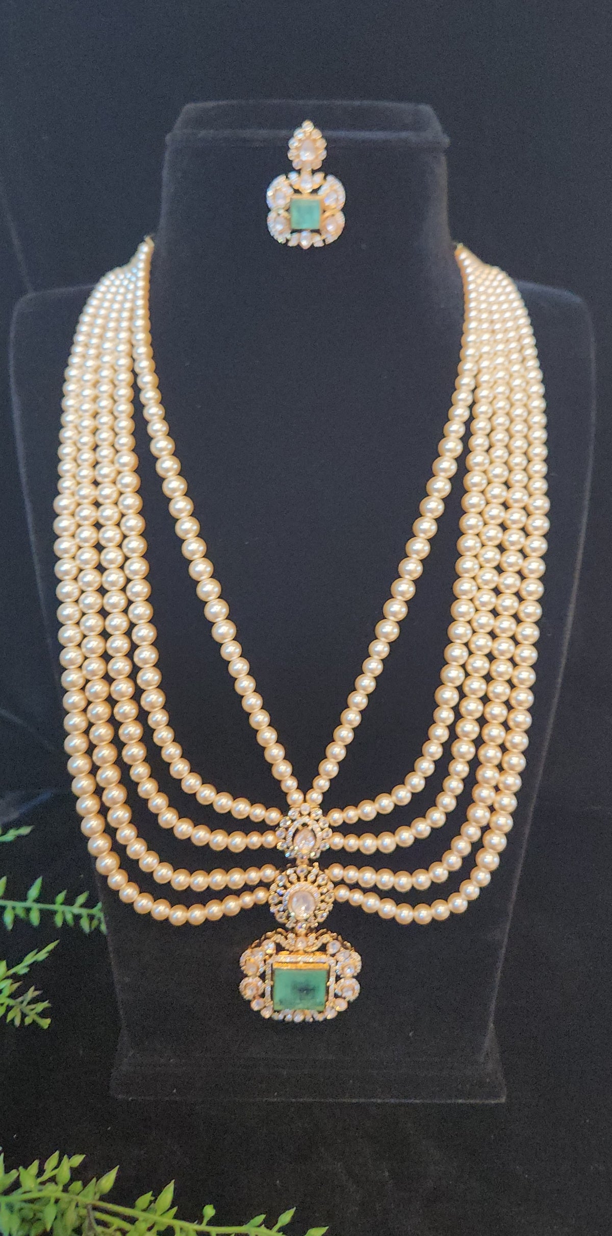 Royal Layered Pearl Moissanite Pendant Haram