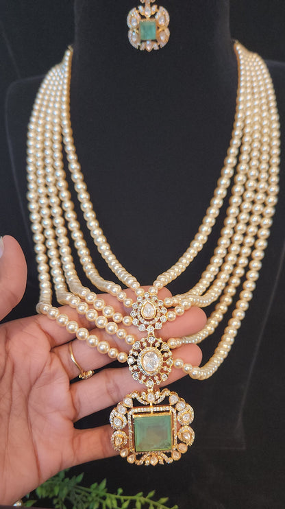 Royal Layered Pearl Moissanite Pendant Haram