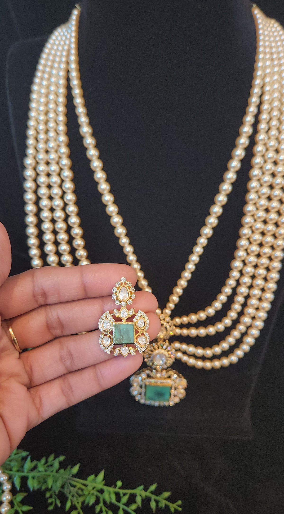 Royal Layered Pearl Moissanite Pendant Haram