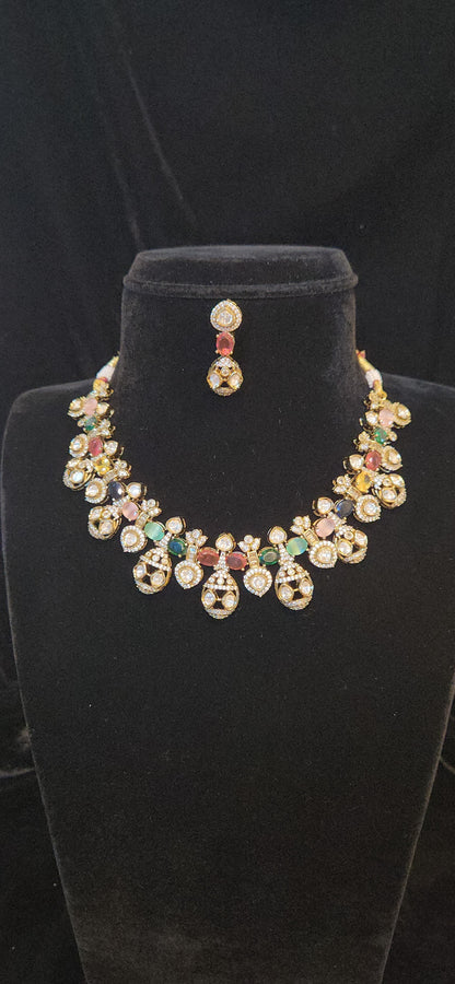 Elegant Multicolor CZ Motif Necklace Set