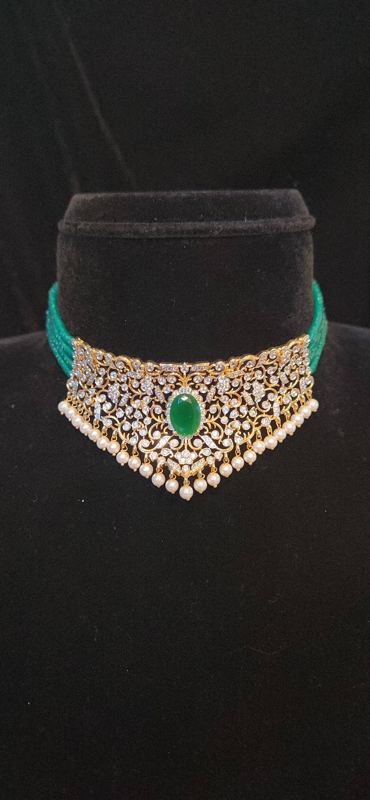 Royal Green Stone CZ Choker Set