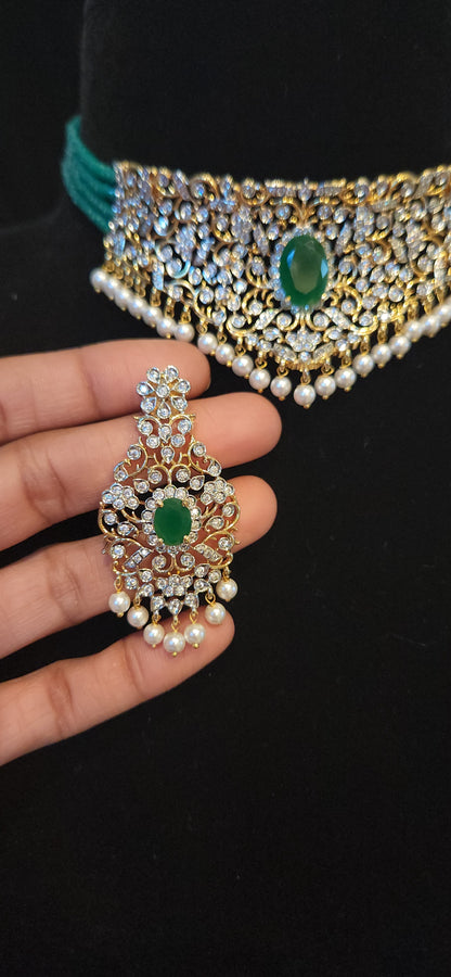 Royal Green Stone CZ Choker Set