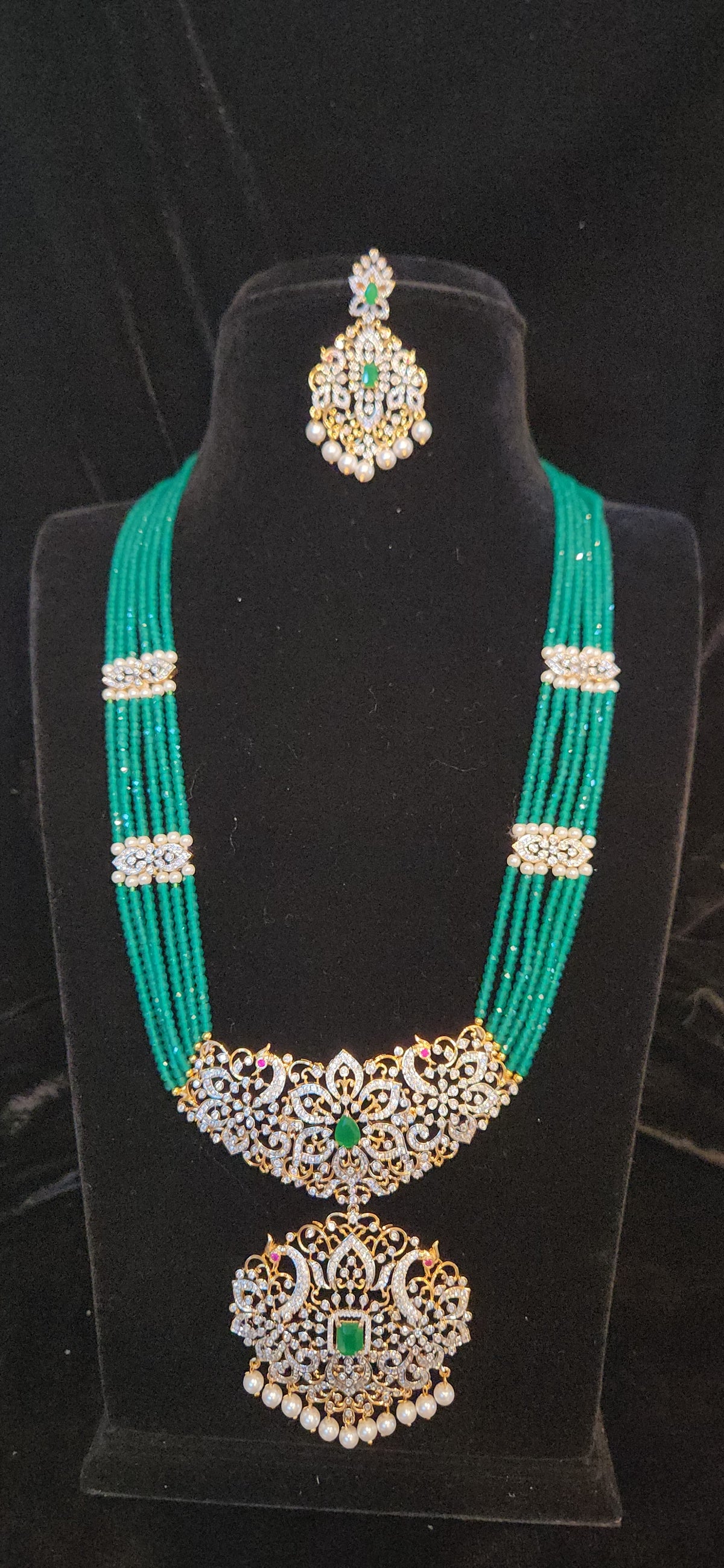Floral Peacock Beaded Haram with Side Motifs