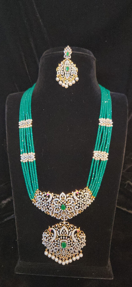 Floral Peacock Beaded Haram with Side Motifs