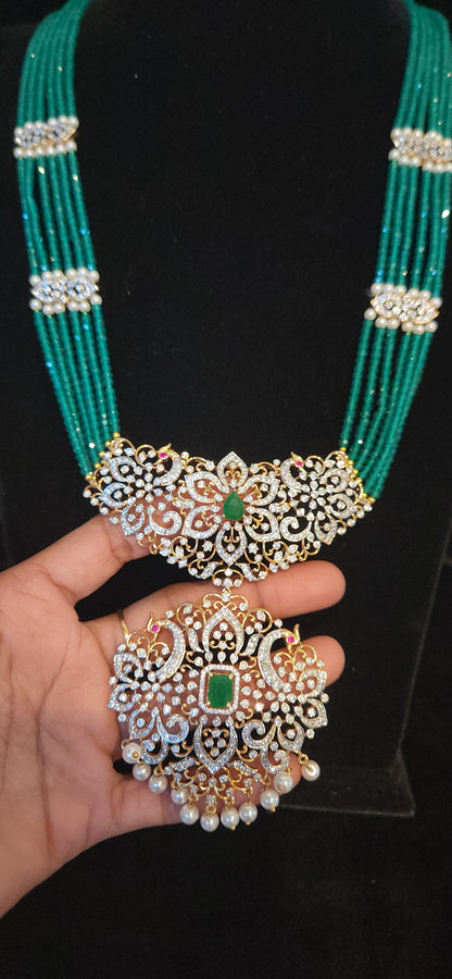 Floral Peacock Beaded Haram with Side Motifs