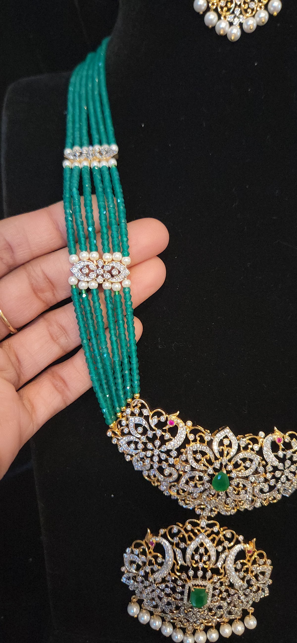 Floral Peacock Beaded Haram with Side Motifs