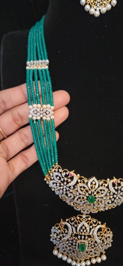Floral Peacock Beaded Haram with Side Motifs