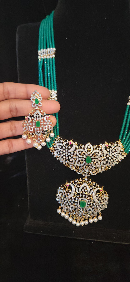Floral Peacock Beaded Haram with Side Motifs