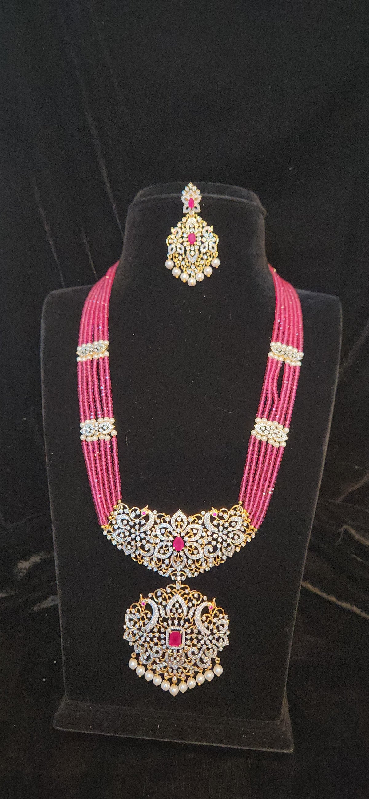 Floral Peacock Beaded Haram with Side Motifs