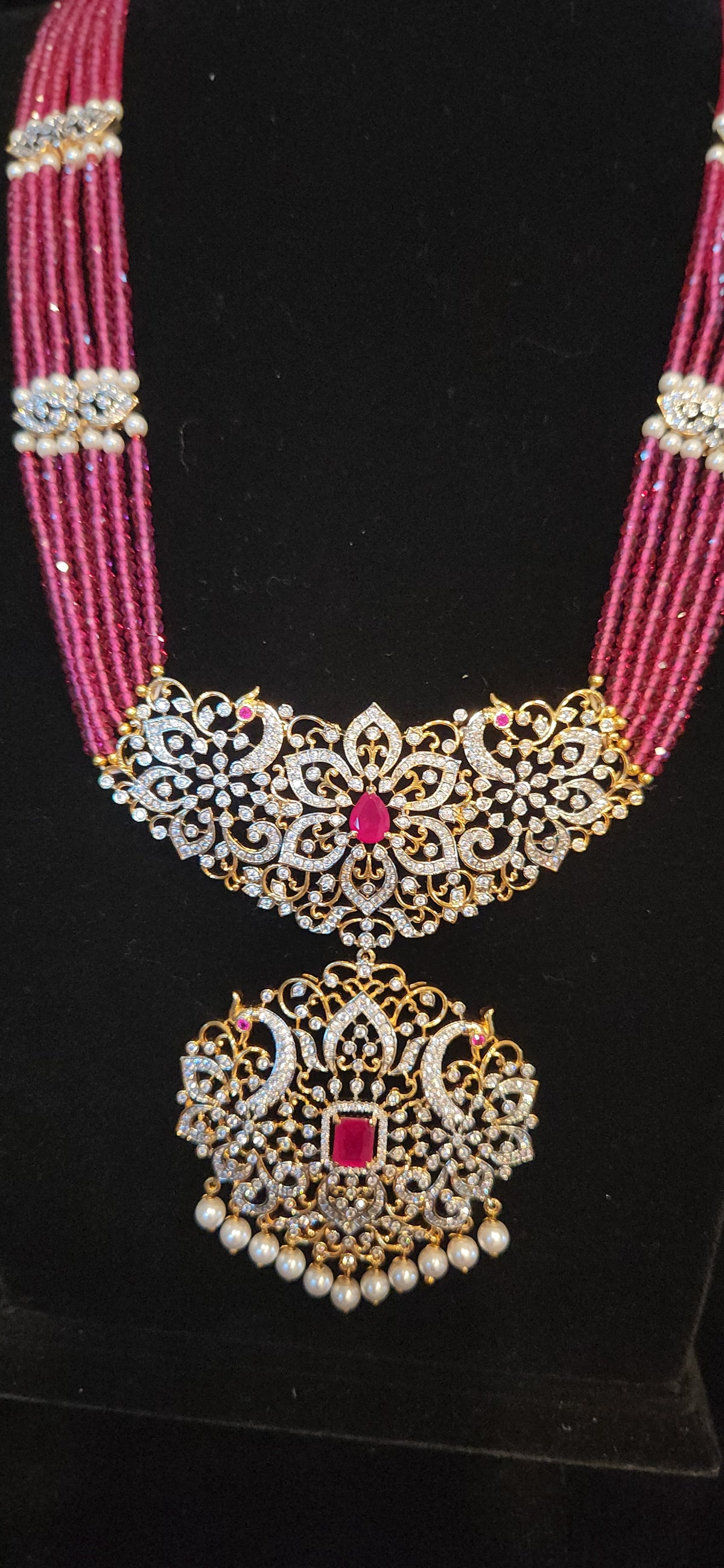 Floral Peacock Beaded Haram with Side Motifs