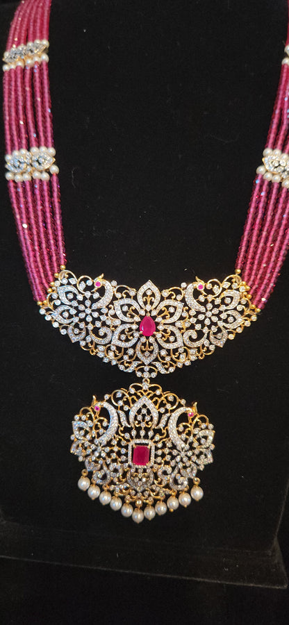 Floral Peacock Beaded Haram with Side Motifs