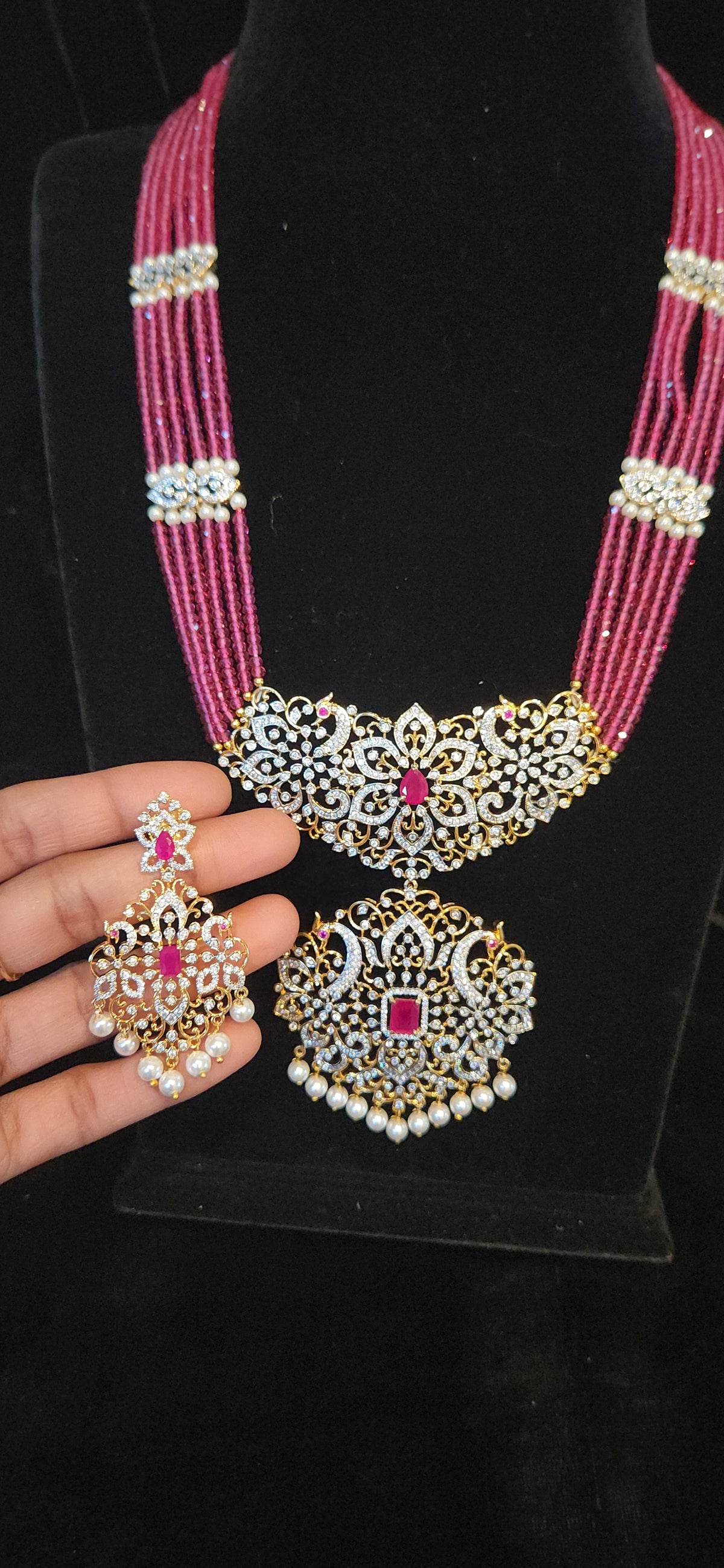 Floral Peacock Beaded Haram with Side Motifs