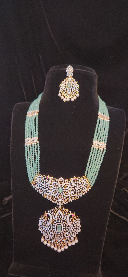 Floral Peacock Beaded Haram with Side Motifs