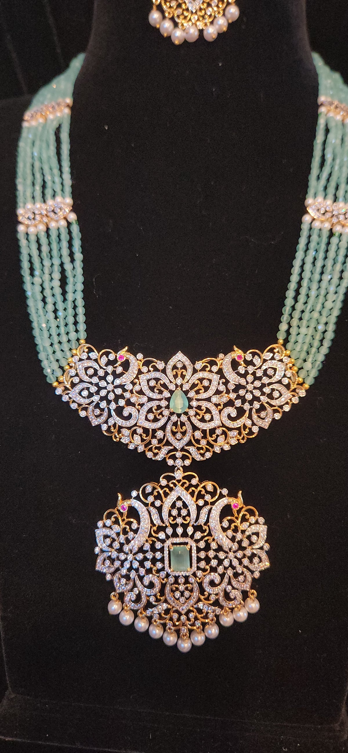 Floral Peacock Beaded Haram with Side Motifs