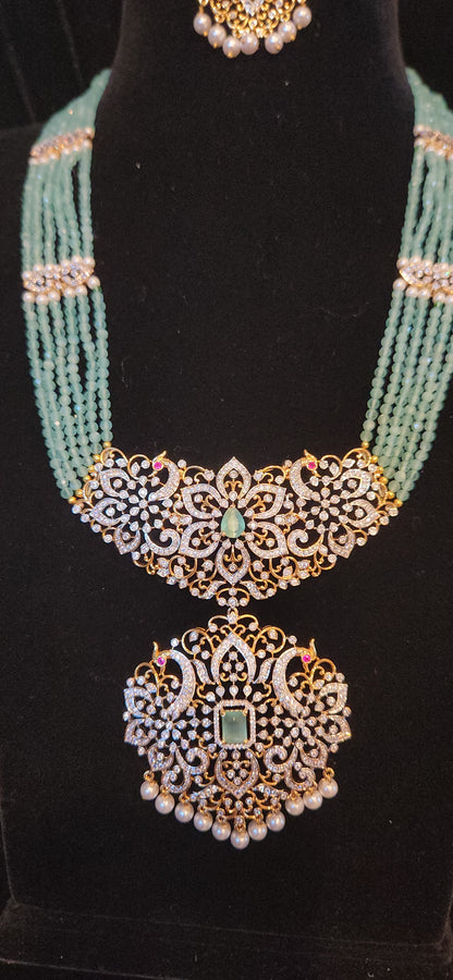 Floral Peacock Beaded Haram with Side Motifs