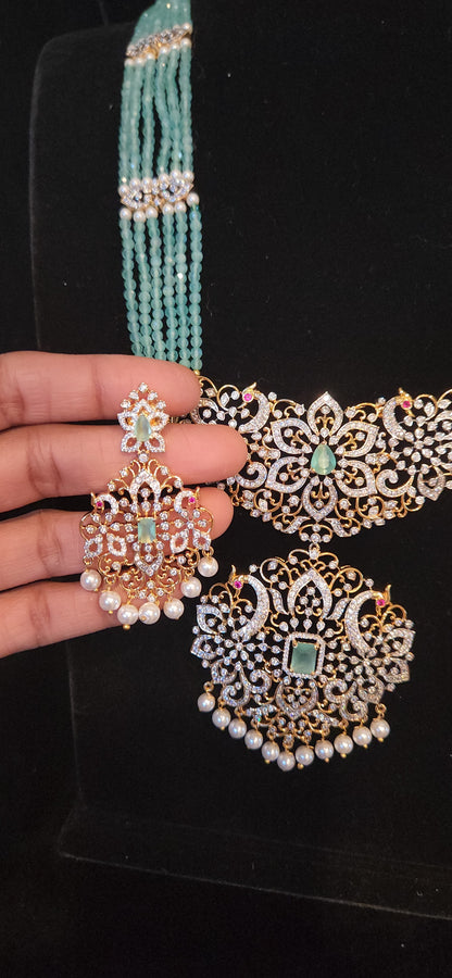 Floral Peacock Beaded Haram with Side Motifs