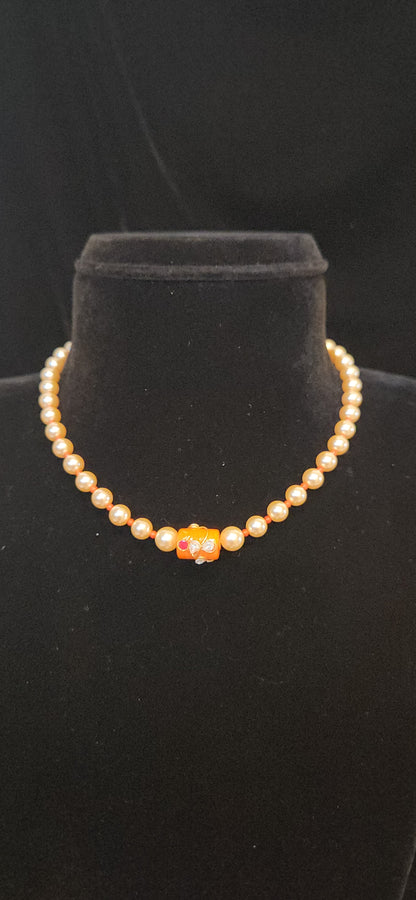 Pearl Necklace with Designer Coral Beads