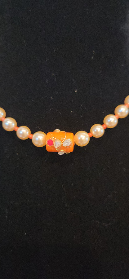 Pearl Necklace with Designer Coral Beads
