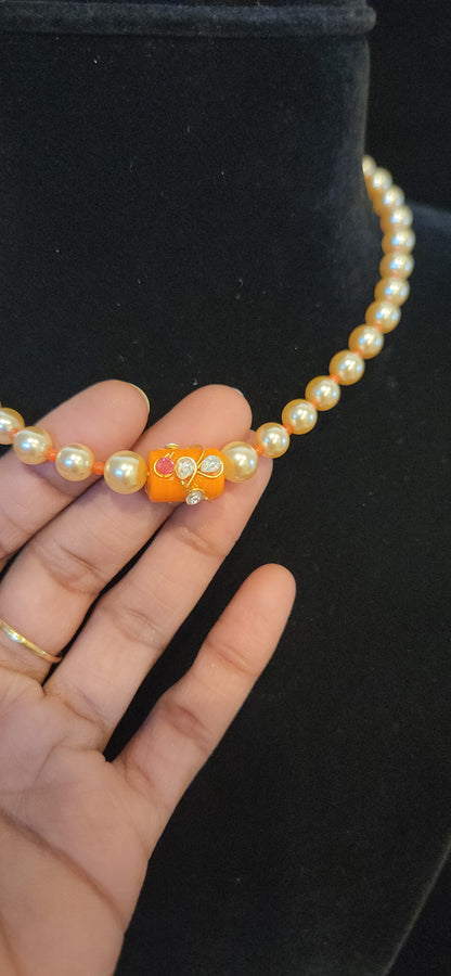 Pearl Necklace with Designer Coral Beads