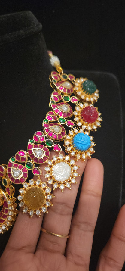 Navarathan Ganesha Kundan Necklace Set