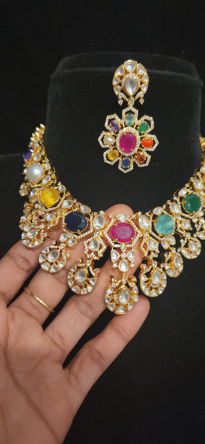 Navarathan Polki Kundan Necklace Set