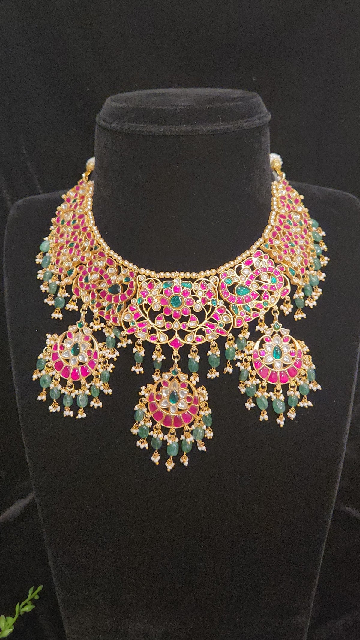 Lavish Floral Jadau Kundan Necklace Set with Bead Hanging