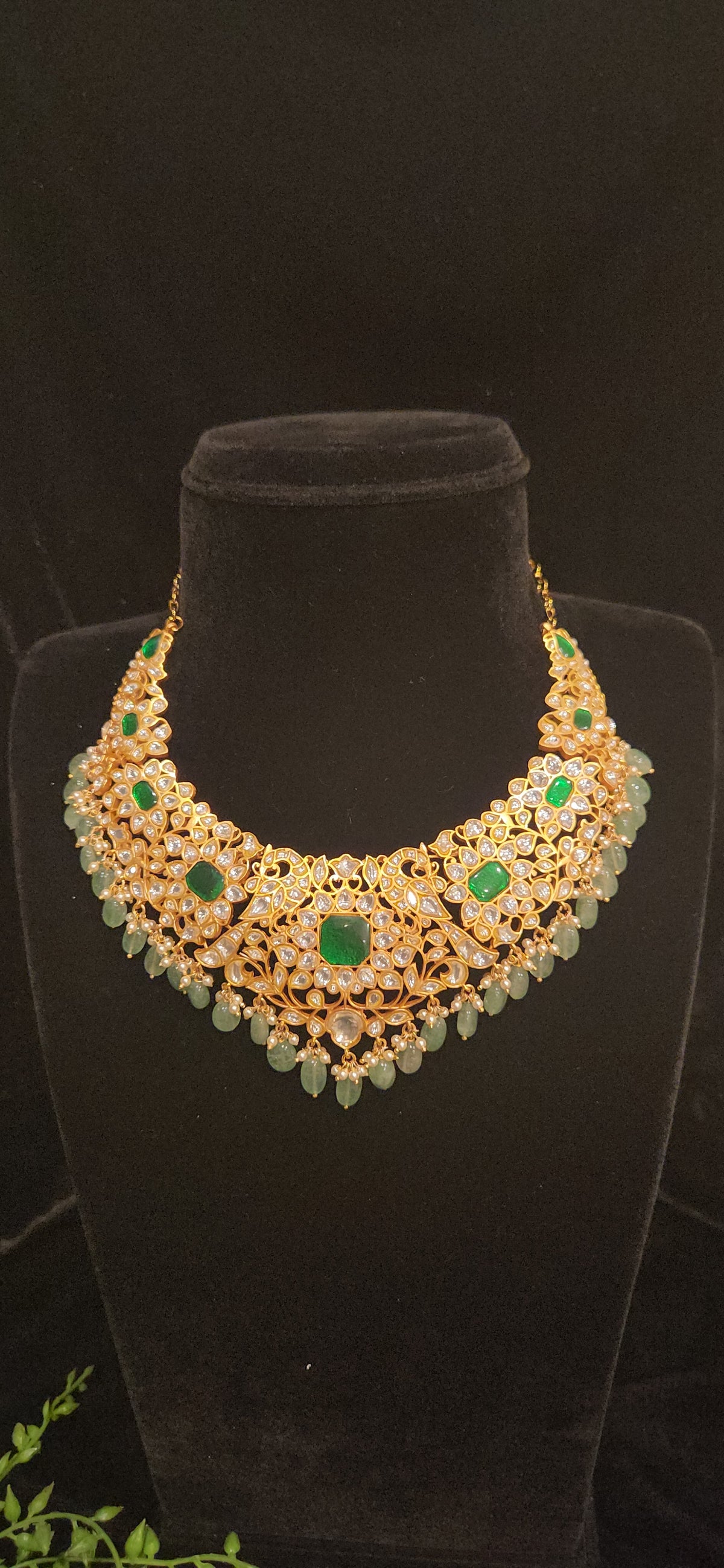 Lavish Mossanite Necklace with rich Emerald stones