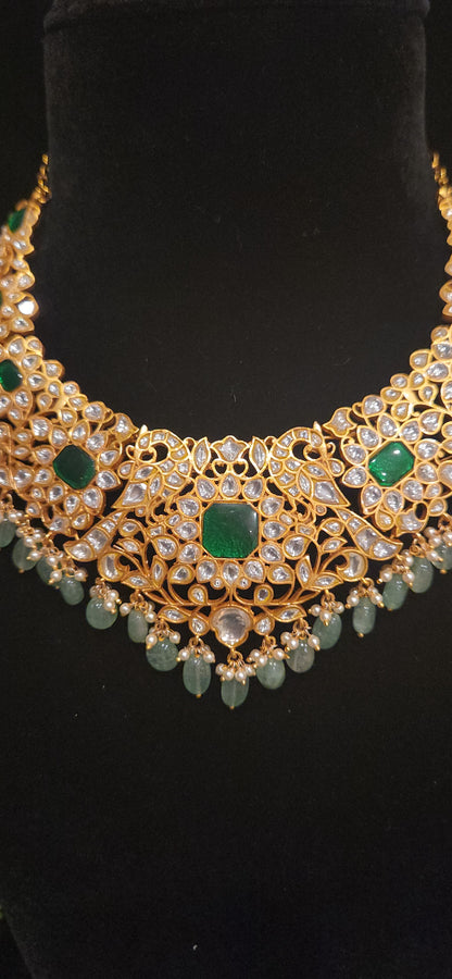 Lavish Mossanite Necklace with rich Emerald stones