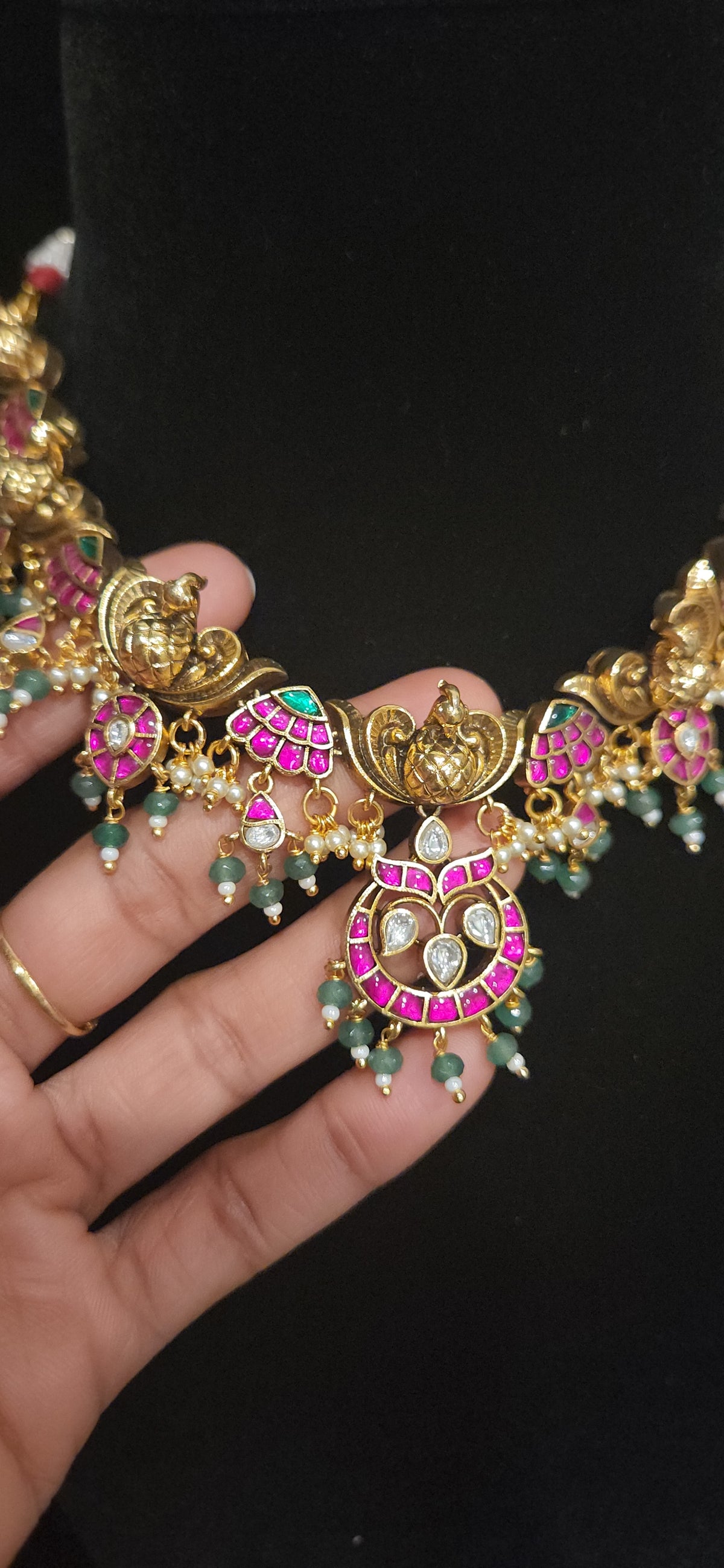 Kundan 3D Peacock Necklace Set with Bead Hangings