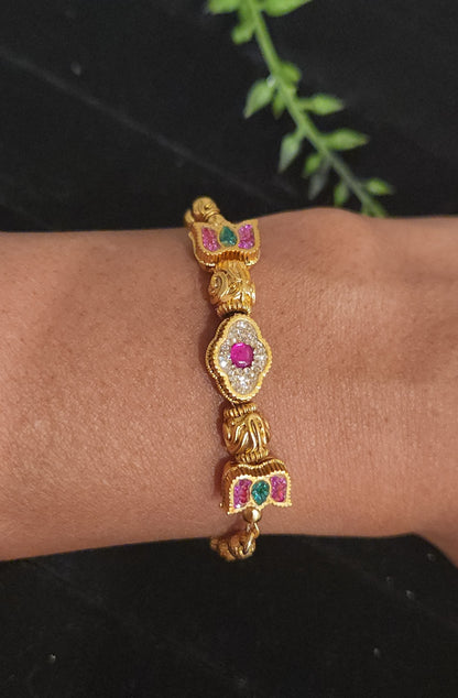 Double Lotus Multicolor Stone Kundan Designer Bracelet