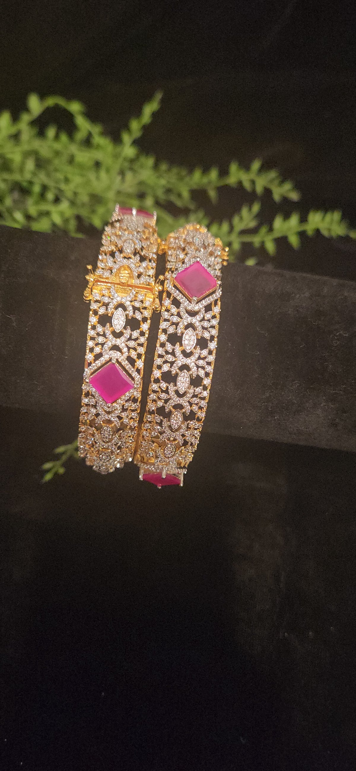 CZ Designer Bangle Set in Ruby and Emerald