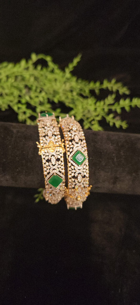 CZ Designer Bangle Set in Ruby and Emerald